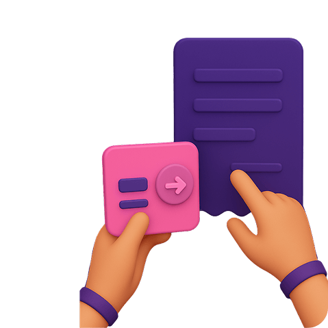 Yelppyn ostolaskujen hallinta – violetti ja pinkki kuvake, jossa kädet käsittelevät laskua ja maksupainiketta.